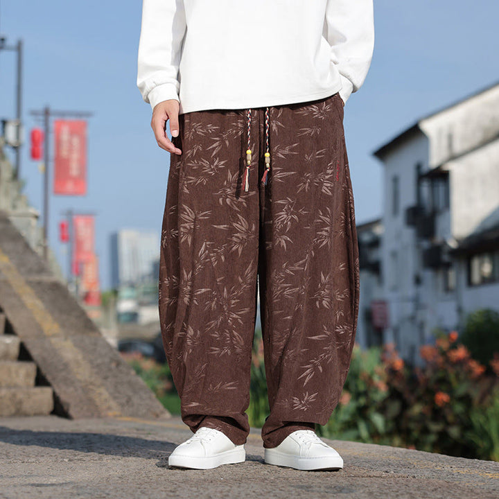Buddha Stones刺繍の葉柄カジュアルコットンメンズパンツ（ポケット付き） - image 15