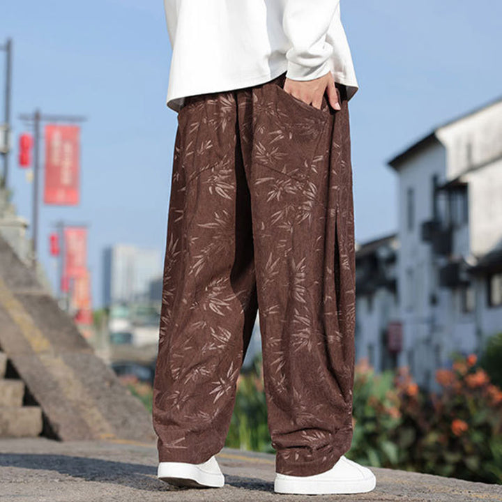 Buddha Stones刺繍の葉柄カジュアルコットンメンズパンツ（ポケット付き） - image 17