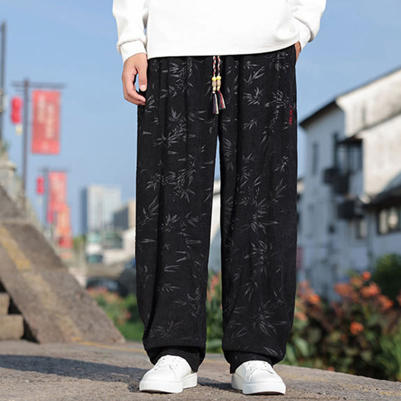 Buddha Stones刺繍の葉柄カジュアルコットンメンズパンツ（ポケット付き） - image 4