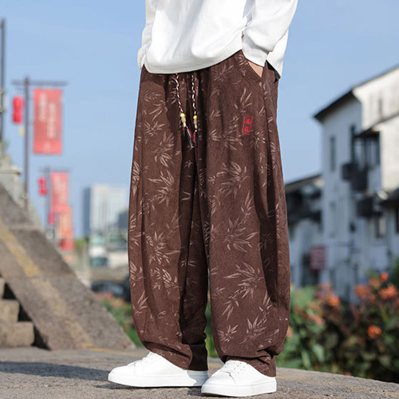 Buddha Stones刺繍の葉柄カジュアルコットンメンズパンツ（ポケット付き） - image 14