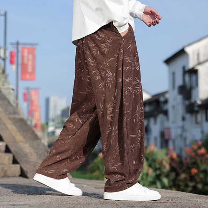 Buddha Stones刺繍の葉柄カジュアルコットンメンズパンツ（ポケット付き） - image 13