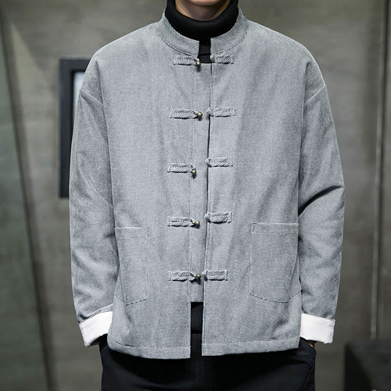 Buddha Stones無地 カエルボタン コットン メンズ ジャケット シャツ 衣類 - グレー - US/UK/AU46、 EU56 (5XL) - image 17