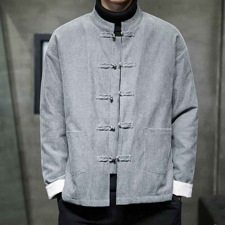 Buddha Stones無地 カエルボタン コットン メンズ ジャケット シャツ 衣類 - グレー - US/UK/AU46、 EU56 (5XL) - image 17