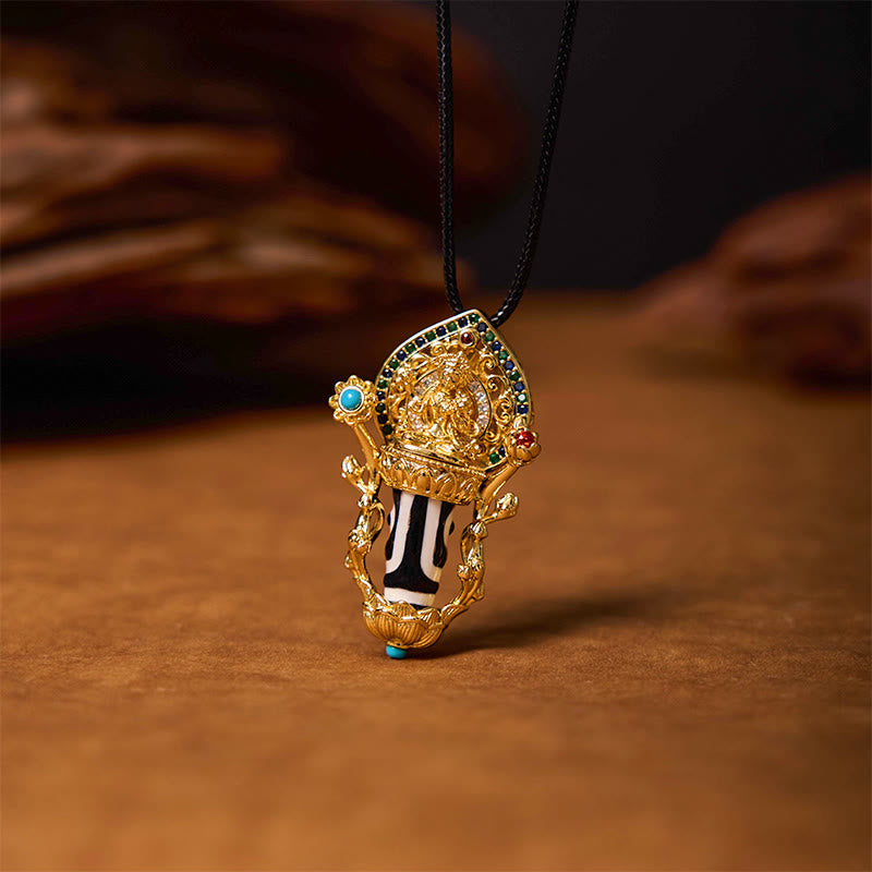 Buddha StonesチベットのDziビーズ文殊菩薩模様慈悲の紐ネックレスペンダント - image 5