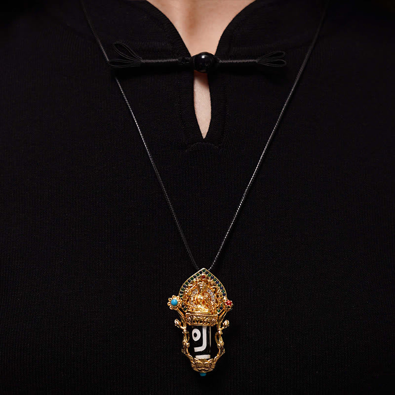 Buddha StonesチベットのDziビーズ文殊菩薩模様慈悲の紐ネックレスペンダント - image 6