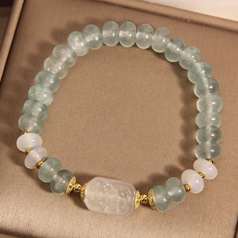 Buddha Stonesアクアマリン翡翠そろばんビーズセレニティブレスレット