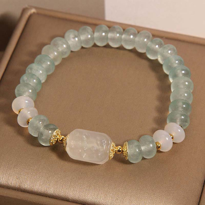 Buddha Stonesアクアマリン翡翠そろばんビーズセレニティブレスレット