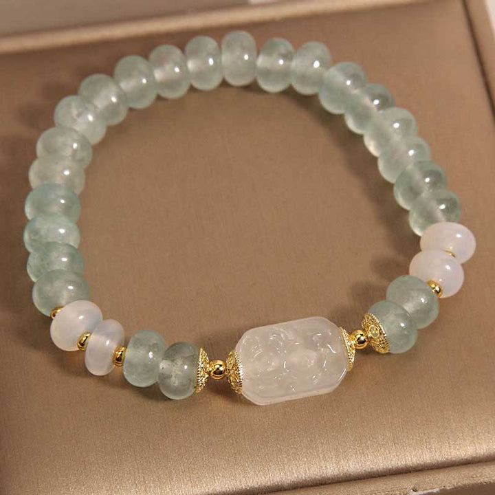 Buddha Stonesアクアマリン翡翠そろばんビーズセレニティブレスレット