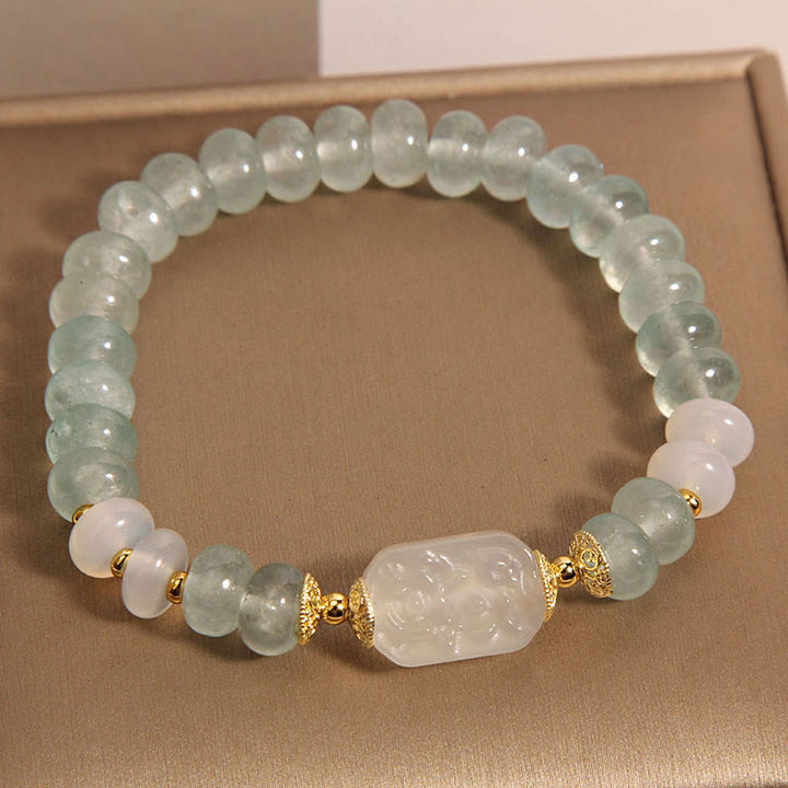 Buddha Stonesアクアマリン翡翠そろばんビーズセレニティブレスレット