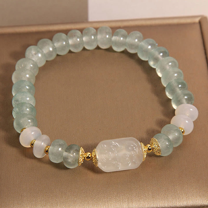 Buddha Stonesアクアマリン翡翠そろばんビーズセレニティブレスレット