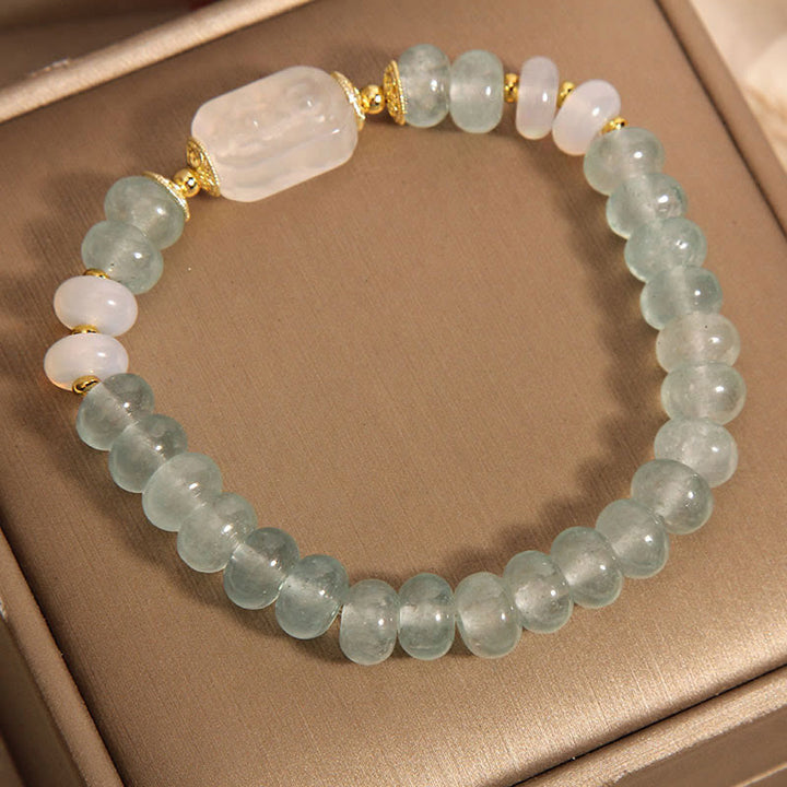 Buddha Stonesアクアマリン翡翠そろばんビーズセレニティブレスレット
