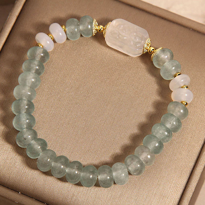 Buddha Stonesアクアマリン翡翠そろばんビーズセレニティブレスレット