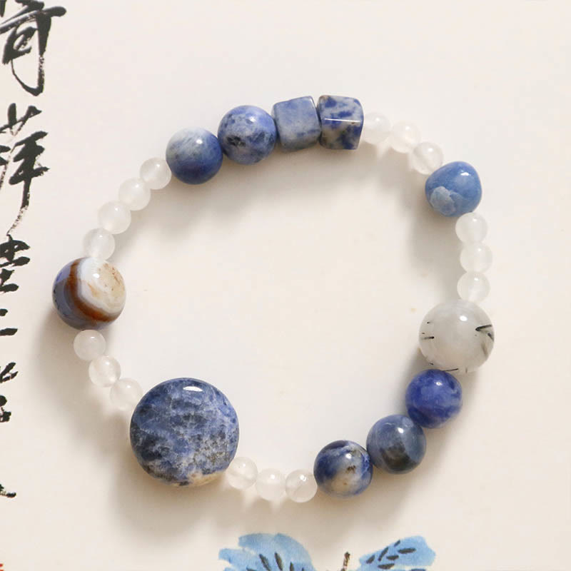 Buddha Stonesブルーアベンチュリン アゲート 翡翠 ブラックルチルクォーツ ブレスレット