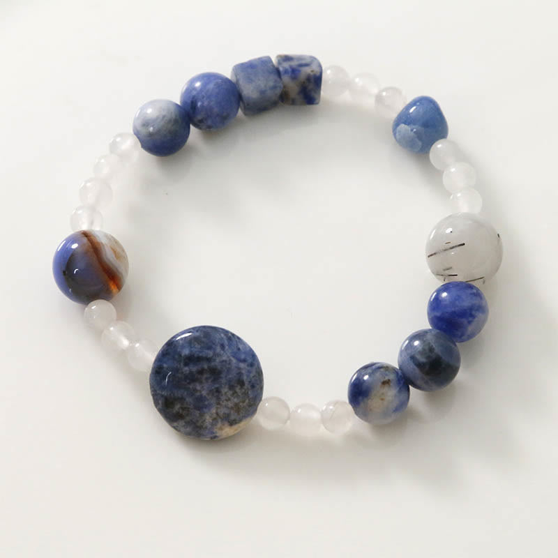 Buddha Stonesブルーアベンチュリン アゲート 翡翠 ブラックルチルクォーツ ブレスレット