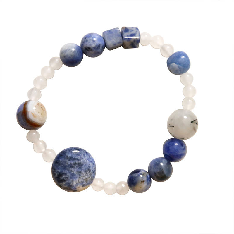 Buddha Stonesブルーアベンチュリン アゲート 翡翠 ブラックルチルクォーツ ブレスレット