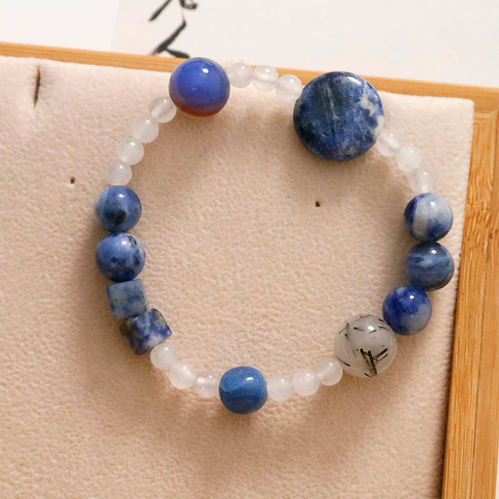 Buddha Stonesブルーアベンチュリン アゲート 翡翠 ブラックルチルクォーツ ブレスレット