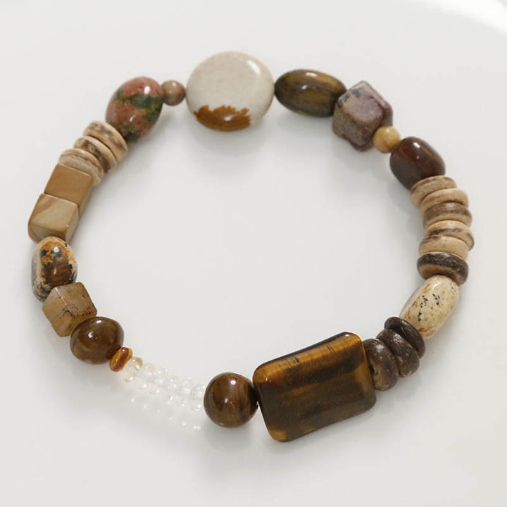 Buddha Stonesココナッツシェルタイガーアイ勇気ブレスレット