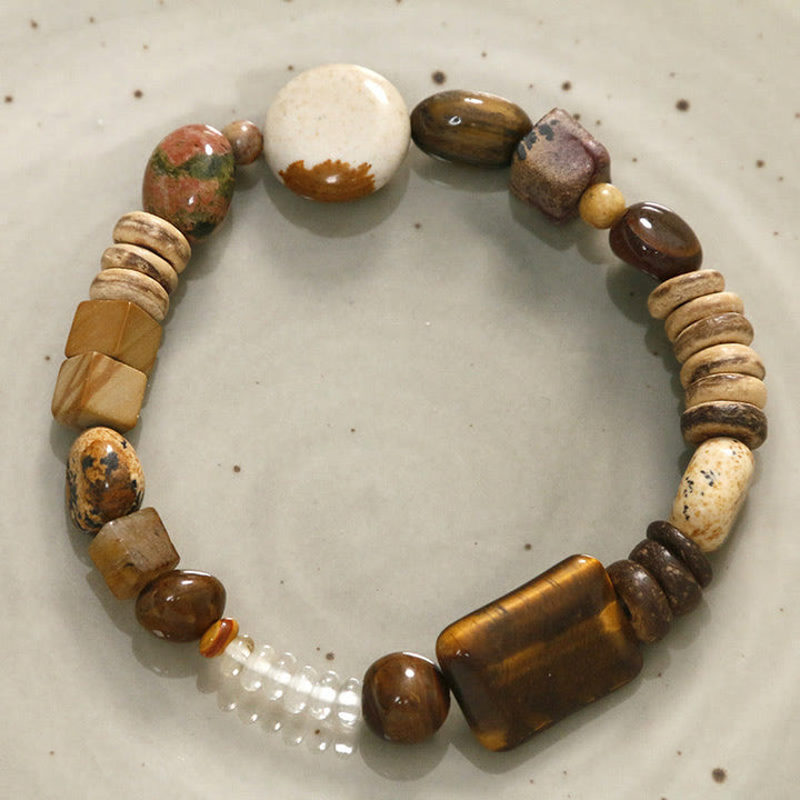 Buddha Stonesココナッツシェルタイガーアイ勇気ブレスレット