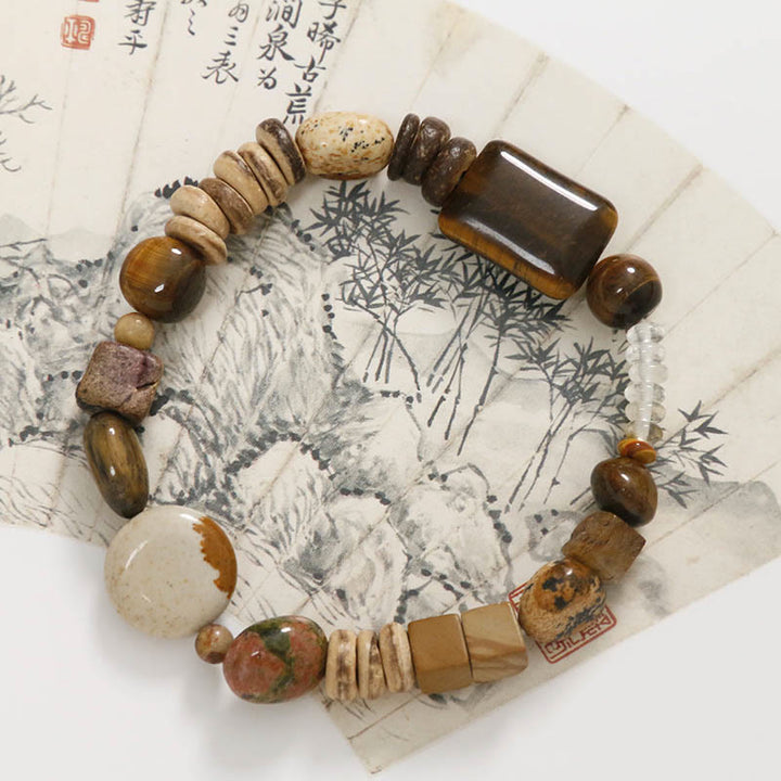 Buddha Stonesココナッツシェルタイガーアイ勇気ブレスレット