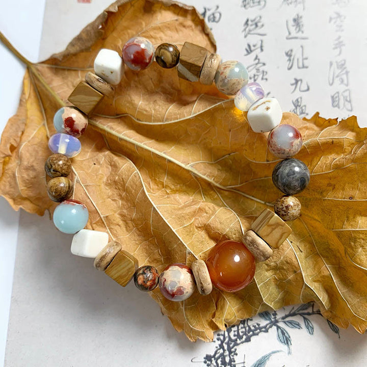 Buddha Stones赤瑪瑙 寿山石 ホワイトターコイズ 穏やかな祝福のブレスレット