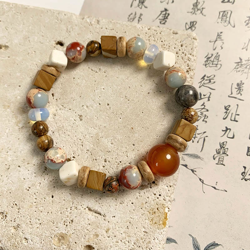Buddha Stones赤瑪瑙 寿山石 ホワイトターコイズ 穏やかな祝福のブレスレット