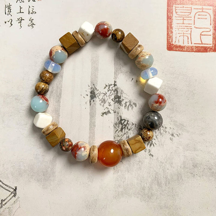 Buddha Stones赤瑪瑙 寿山石 ホワイトターコイズ 穏やかな祝福のブレスレット