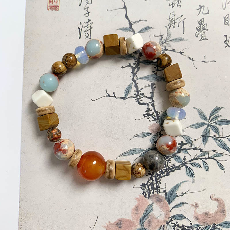 Buddha Stones赤瑪瑙 寿山石 ホワイトターコイズ 穏やかな祝福のブレスレット