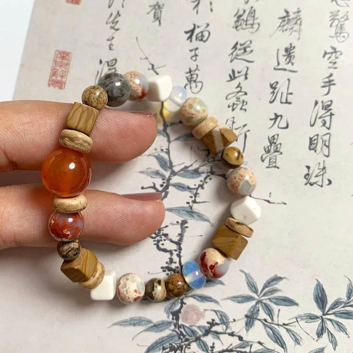 Buddha Stones赤瑪瑙 寿山石 ホワイトターコイズ 穏やかな祝福のブレスレット