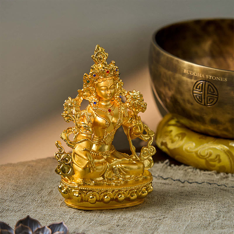 Buddha Stones菩薩白多羅菩薩希望守護金メッキ像装飾 - image 2
