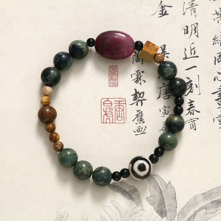 Buddha Stonesグリーンアゲート三眼ビーズパワー成功ブレスレット