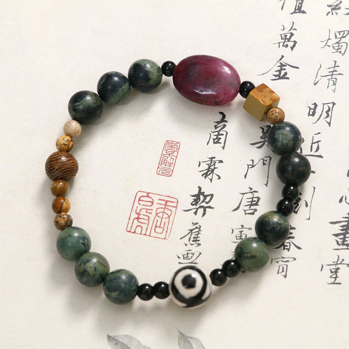 Buddha Stonesグリーンアゲート三眼ビーズパワー成功ブレスレット