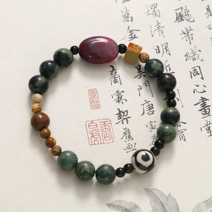 Buddha Stonesグリーンアゲート三眼ビーズパワー成功ブレスレット