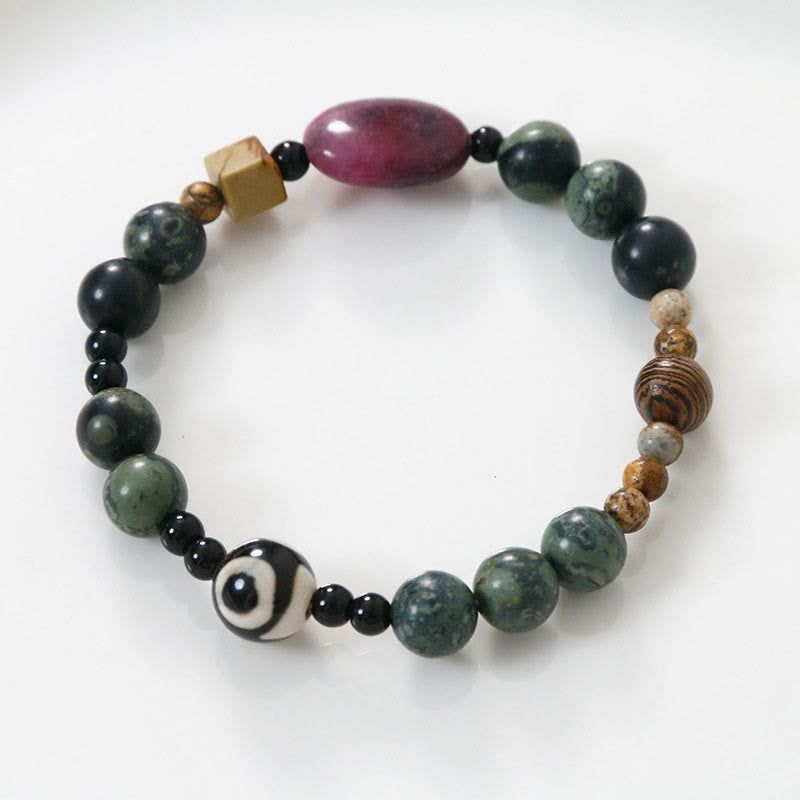 Buddha Stonesグリーンアゲート三眼ビーズパワー成功ブレスレット