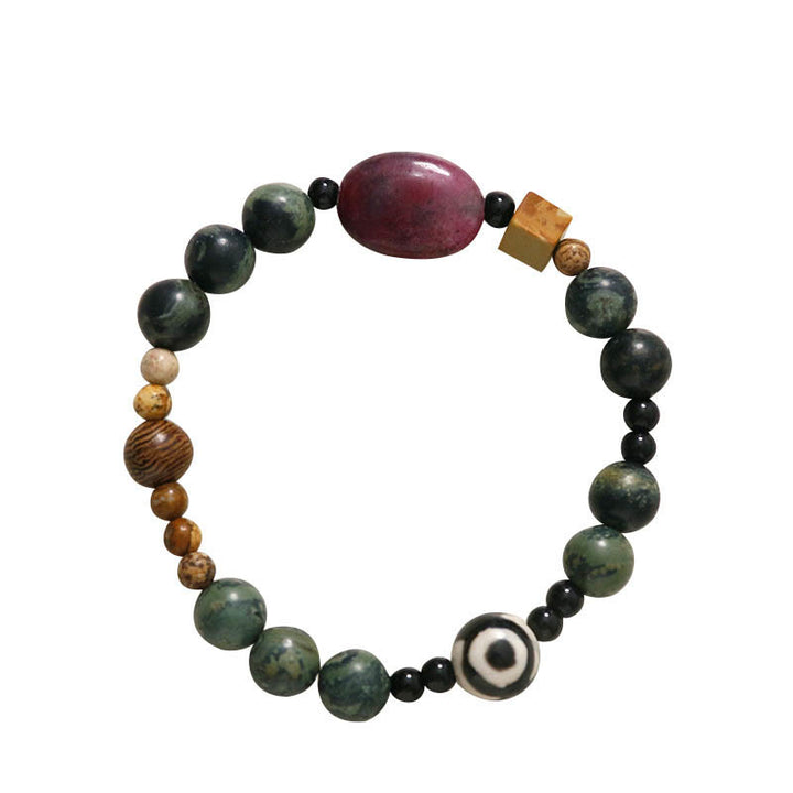 Buddha Stonesグリーンアゲート三眼ビーズパワー成功ブレスレット