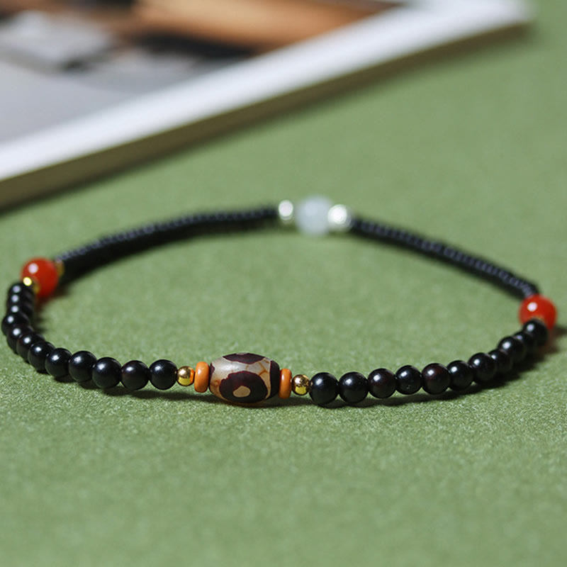 Buddha Stones、黒檀、白檀、緑白檀、Dziビーズ、バランスカームダブルラップブレスレット
