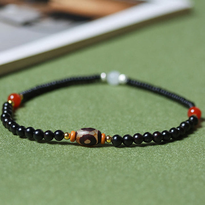 Buddha Stones、黒檀、白檀、緑白檀、Dziビーズ、バランスカームダブルラップブレスレット