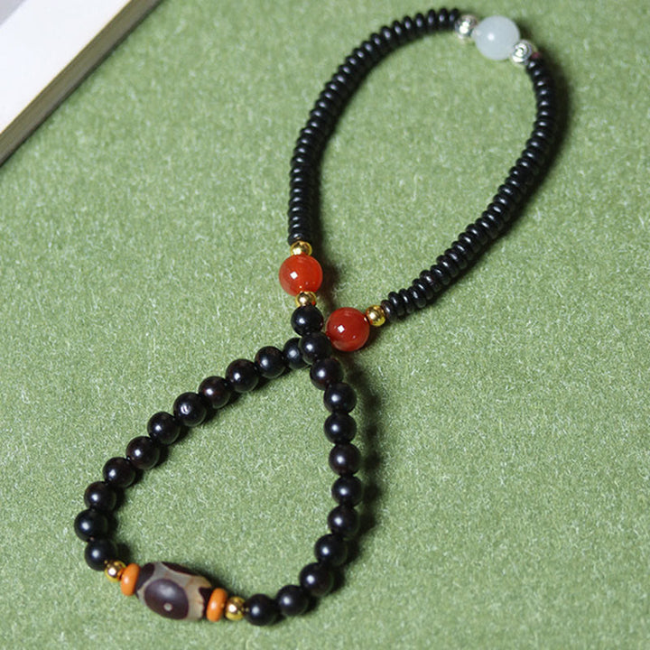 Buddha Stones、黒檀、白檀、緑白檀、Dziビーズ、バランスカームダブルラップブレスレット