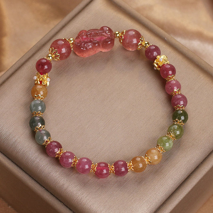 Buddha Stonesトルマリン、ストロベリークォーツ、ピンククリスタル、貔貅（ピクシウ）ラブブレスレット - image 2
