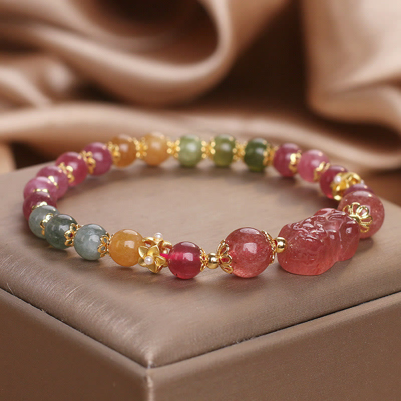 Buddha Stonesトルマリン、ストロベリークォーツ、ピンククリスタル、貔貅（ピクシウ）ラブブレスレット - image 9