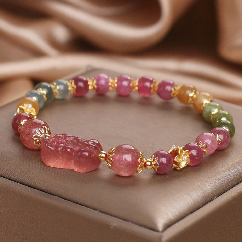 Buddha Stonesトルマリン、ストロベリークォーツ、ピンククリスタル、貔貅（ピクシウ）ラブブレスレット - image 8