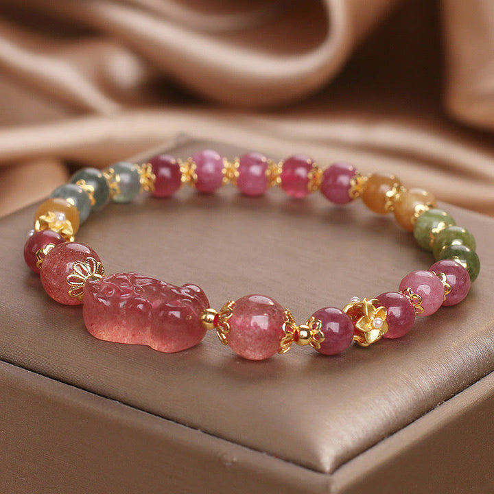 Buddha Stonesトルマリン、ストロベリークォーツ、ピンククリスタル、貔貅（ピクシウ）ラブブレスレット - image 8