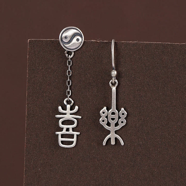 Buddha Stones925 スターリングシルバー 漢字「平安」「西楽」守護イヤリング