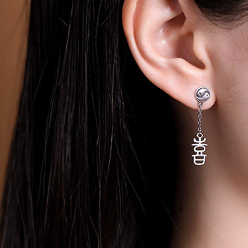 Buddha Stones925 スターリングシルバー 漢字「平安」「西楽」守護イヤリング