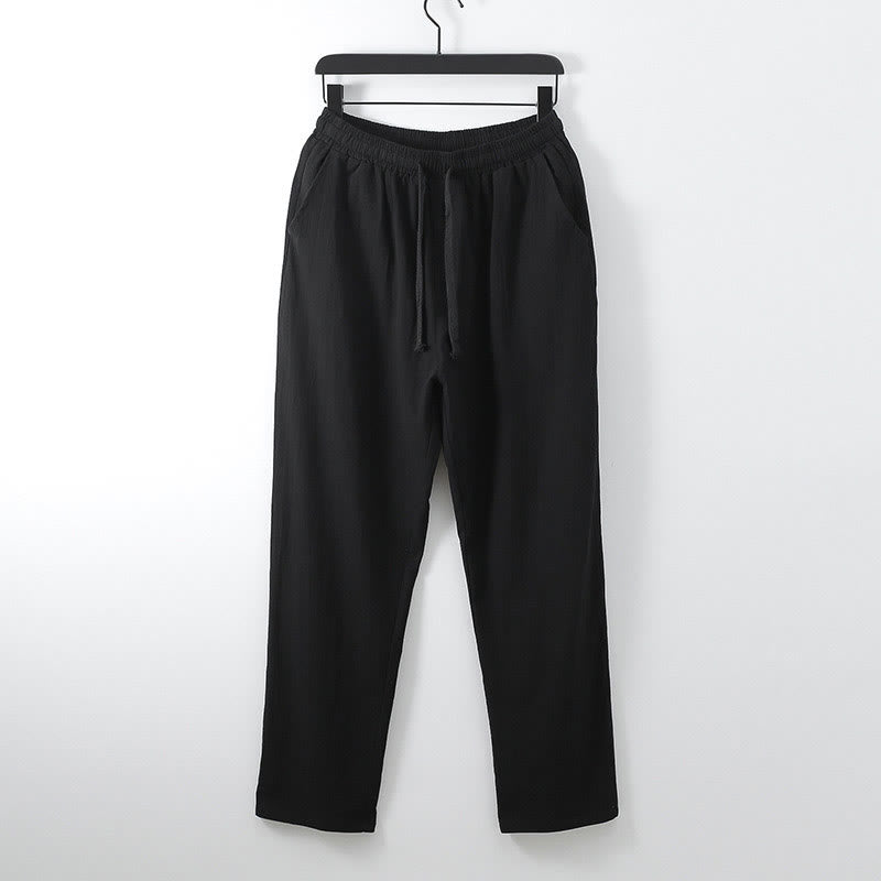 Buddha Stones無地コットンリネンカジュアルルーズメンズパンツ（ポケット付き） - 黒 - US/UK/AU54、 EU64 (9XL) - image 6