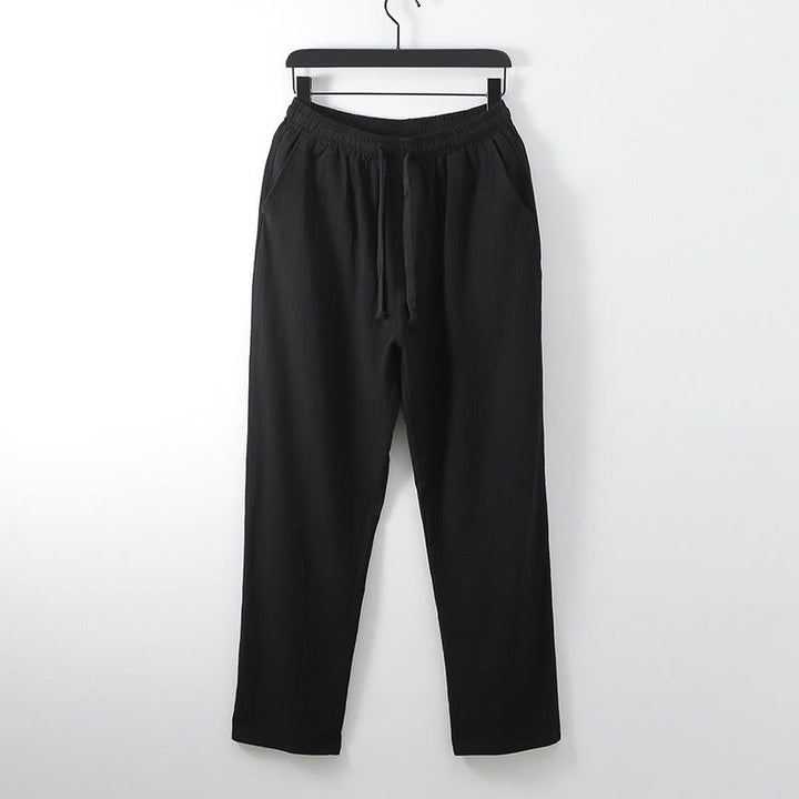Buddha Stones無地コットンリネンカジュアルルーズメンズパンツ（ポケット付き） - 黒 - US/UK/AU54、 EU64 (9XL) - image 6