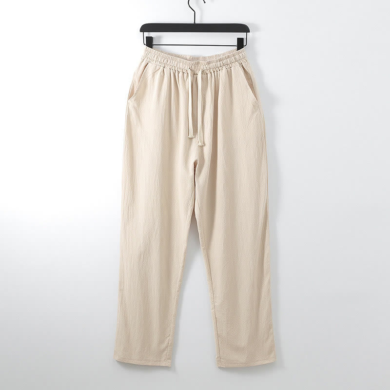 Buddha Stones無地コットンリネンカジュアルルーズメンズパンツ（ポケット付き） - ピーチパフ - US/UK/AU54、 EU64 (9XL) - image 7