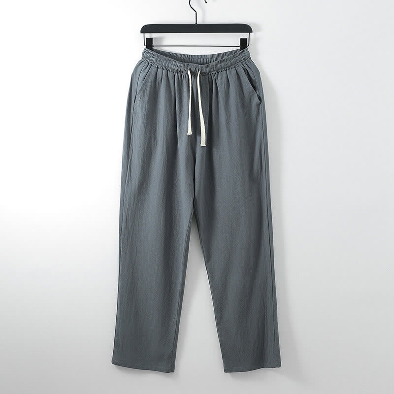Buddha Stones無地コットンリネンカジュアルルーズメンズパンツ（ポケット付き） - ディムグレー - US/UK/AU54、 EU64 (9XL) - image 1