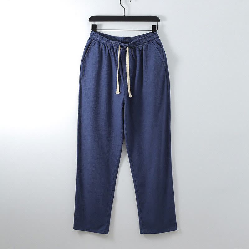Buddha Stones無地コットンリネンカジュアルルーズメンズパンツ（ポケット付き） - ロイヤルブルー - US/UK/AU54、 EU64 (9XL) - image 8