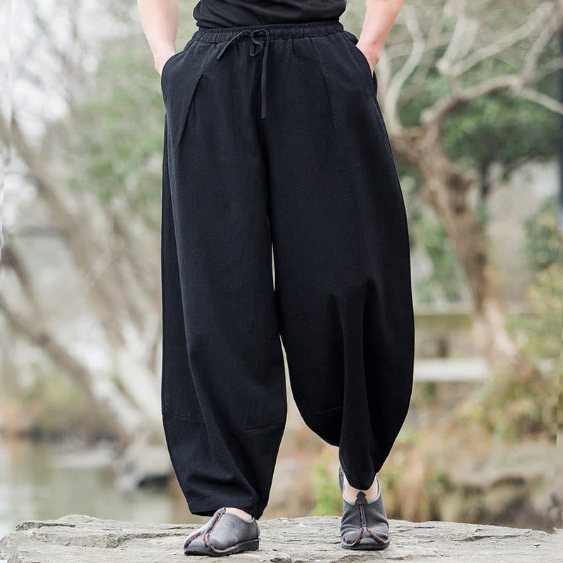 Buddha Stonesプレーン カジュアル リネン ブルマー メンズ パンツ ポケット付き - image 2