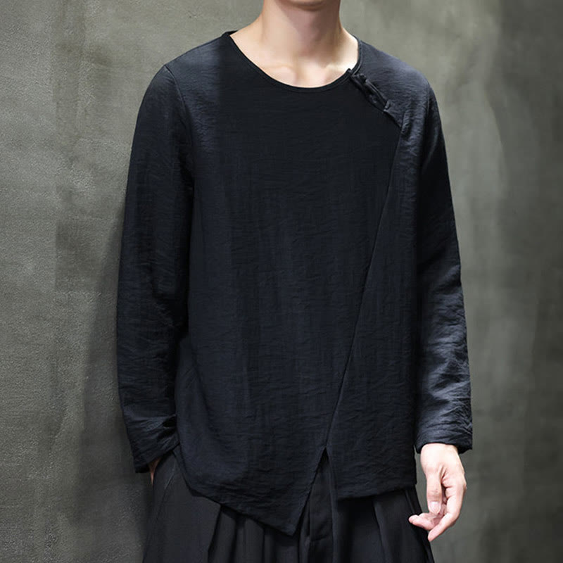 Buddha Stones無地 ゆったり 長袖 ラウンドネック コットン メンズシャツ - image 31